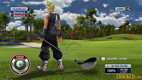 TEAMPLAY MPH Winning 0 Winning 0 TIME 31 FOCUS Cloud Strife I 3rd Shot FULL 94 YDS TO PIN LW 100% 95 YDS LHDNOY 2FT y CRACKED CON