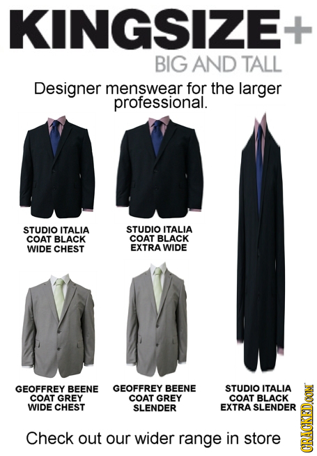 KINGSIZE BIG AND TALL Designer menswear for the larger professional. STUDIO ITALIA STUDIO ITALIA COAT BLACK COAT BLACK WIDE CHEST EXTRA WIDE GEOFFREY 