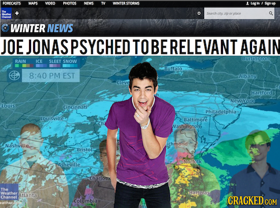 FORECASTS MAPS VIDEO PHOTOS NEWS TV WINTER STORMS A Soanch ciry Q WINTER NEWS JOE JONASPSYCHED TO BERELEVANT AGAIN Burlinaton RAIN ICE SLEET SNOW Buff