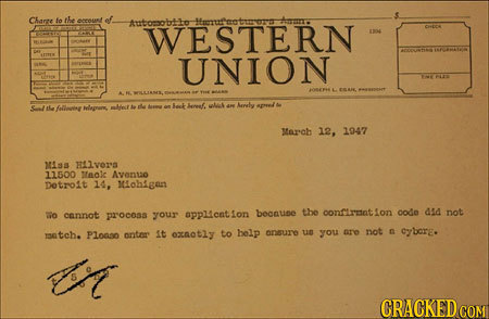 Charre fo tle dccosst Automsobtko Ifuf'ate WESTERN OER EL UNION EAR follhies Lint ul G esk r rat. A Aerely amel aLe lervan. Mar'ch 12, 1947 31s3 Hilyo