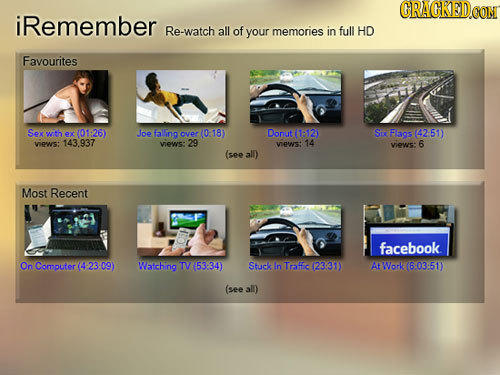 CRACKEDO CON iRemember Re-watch all of your memories in full HD Favourites Soy oth (01:26) Joo ex faling over (0: 18) Donut 181121 Sr Flans (4251) e*