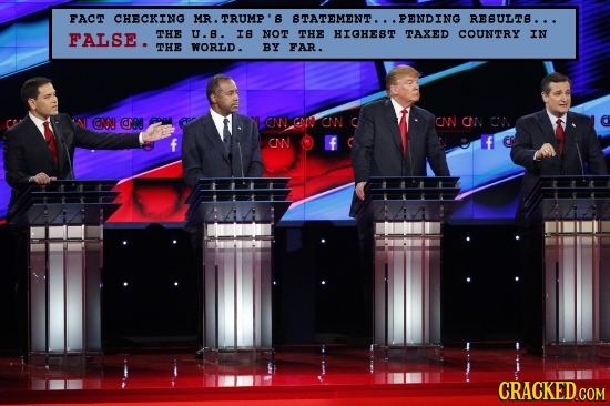 FACT CHECKING MR.TRUMP'8 8TATEMENT... PENDING REBULT8... FALSE. THE U.B. IB NOT THE HIGHEST TAXED COUNTRY IN THE WORLD. BY FAR. NN IN poll ONGNCN C CN