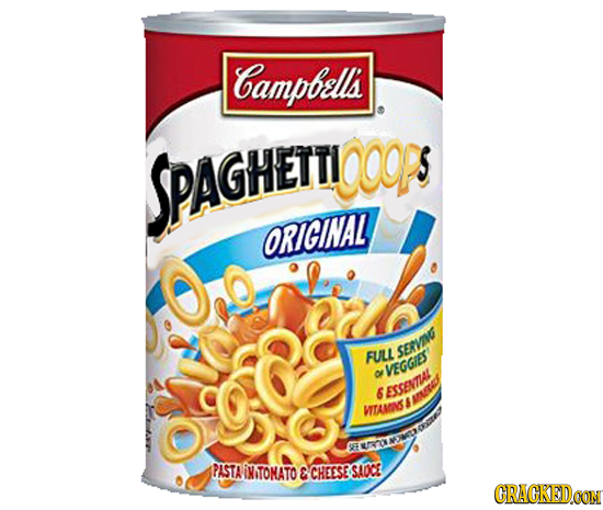 Campbelli SPAGHETI loFs ORIGINAL FULL SEING VEGGIES r 6 EngevLAt # aA WTADE E PASTA IMITONATO E CHEESE SAOCE CRACKEDCON