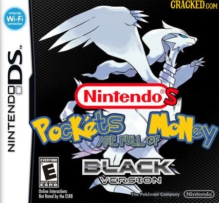 CRACKED.COM ntndo Wi-fi comnection Nintendos PEDS Rociats MNy AREFULLYOF NINTENDOI EVERYONE E BUACK VERRSITON Online Iateroctions sThe Pokemon Rated E