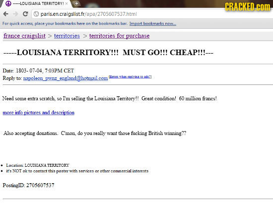 ----LOUISIANA TERRITORY! CRACKED. coM C paris.en.craigslistfr/apa/2705607537.htm For quick access place your boolmarkes here on the bookmaris bar. Imp