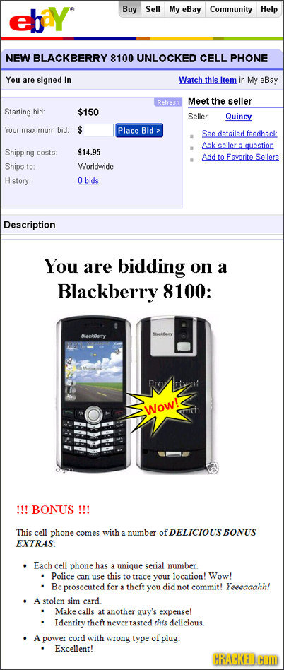 ehay Buy Sell My eBay Community Help NEW BLACKBERRY 8100 UNLOCKED CELL PHONE You are signed in Watch this item in My eBay Refresh Meet the seller Star