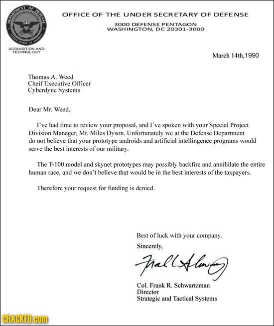 OF tel OFFICE OF THE UNDER SECRETARY OF DEFENSE ARISR 3000 DEFENSE PENTAGON WASHINGTON. DC20301-3000 ACOUSITION AND TECHENOLC March 14th.1990 Thomas A