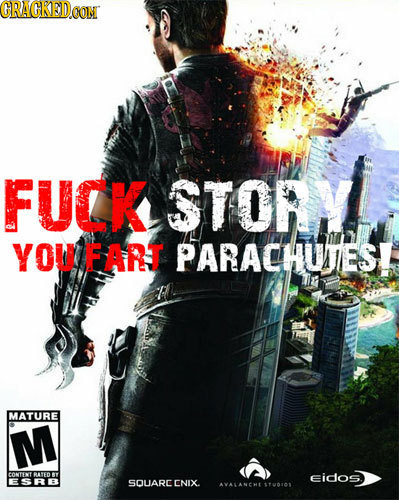 CRACKEDO CON FUCK STOAM YOW FARJ PARACHUES! MATURE M CONWVY Ren eidos ESRB SOUARC ENIX. AVALANCHEUIOL