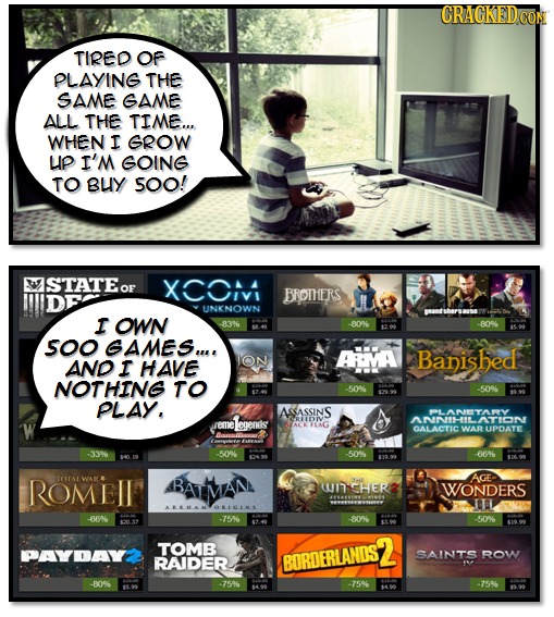 CRACKED TIRED OF PLAYING THE SAME EAME ALL THE TIME... WHEN I GROW UP I'M GOING TO BUY SOO! STATE XCCII BROTHERS UNKNOWN I OWN 8306 -809 -80% sOo GAME