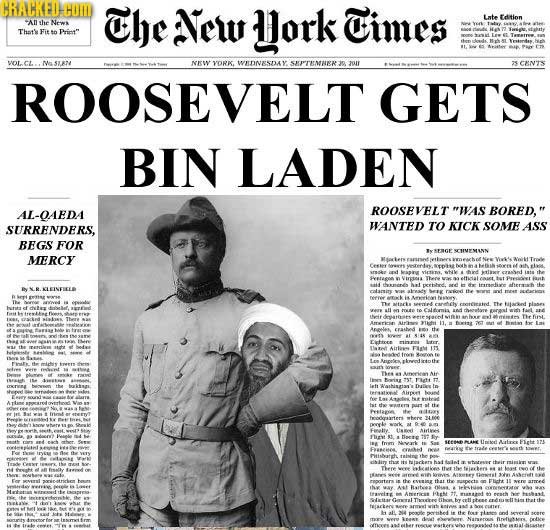 BRACKEDCOMD The New ork Times ate Edtien An he Noer Thars n Prist VOLCL Me sa NKW YORK. WDNESDAY SHPTEMNER zull ROOSEVELT GETS BIN LADEN AL-OAEDA ROO