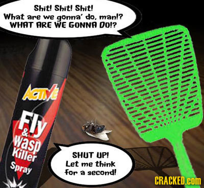 Shit! Shit! Shit! What are we gonna' do. man!? WHAT ARE WE GONNA Do!? AAI Fly & wasp THoHillmtullll Killer SHUT UP! Spray Let me think for a second! C