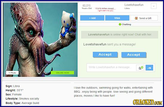 60.015 Lovetobavefun Years O 15698 mniles awav Libea o'nt you >Add Wink Send a Giff Chatting Lovetohavefun is oniine nght nowt Chat with her Lovetohav