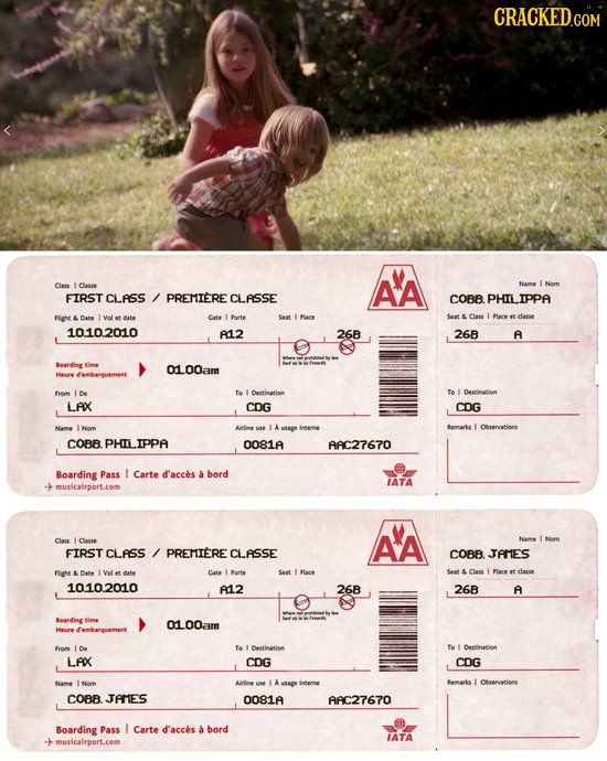 CRACKED.COM Clas l Cnsse AA Name FIRST CLASS PREMIERE CLASSE COBB PHILIPPA Flight Cate rte Seat Mare Seat & Class I et etasse 1010.2010 A12 26B 26B A