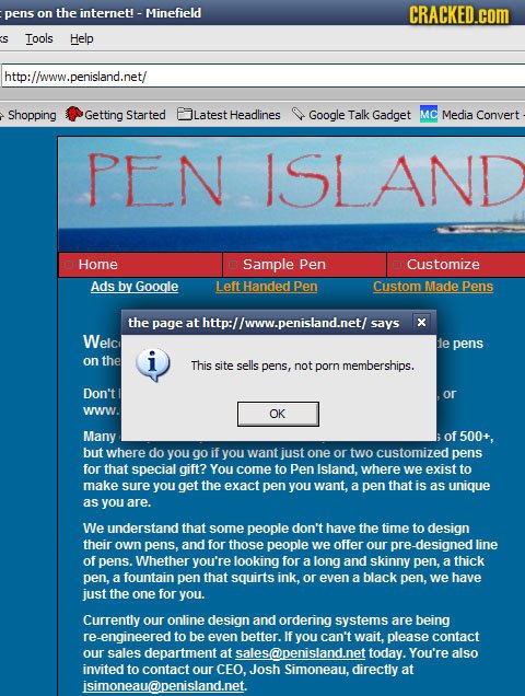 pens on the internet!- -Minefield CRACKED.cOM S Tools Help http://www.penisland.net/ Shopping Getting Started iLatest Headlines Google Talk Gadget MC