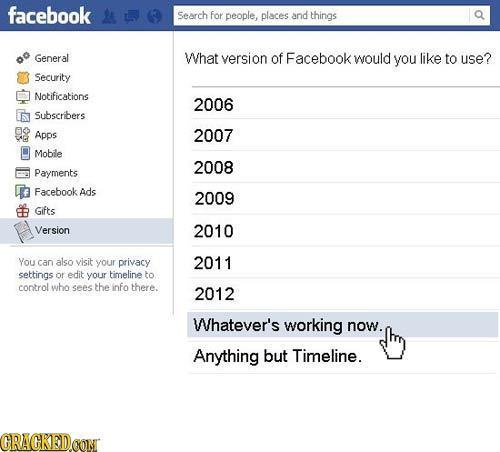 facebook Search for people, places and things General What version of Facebook would you like to use? Security Notifications 2006 Subscribers s Apps 2