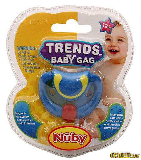 IT 12m WARNING: TRENDS Do Not Tie Padfier Around Child'sNedk BABY GAG as it Presentsa Strangulation Danger. Hygienic Massoging Air System Nub-cez- hel