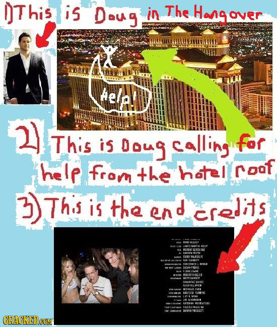 T his his is Dug in The Hangov over hel! 2) This is Doug calling for help fromthe hotel roof This is the end crelits UNS S VALLLLY M - BE VSN G IKT 12