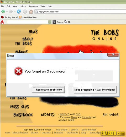 The Bobs Mozilla Firefox Fle Edt View Hgtory Boolmks Tools Helb D llwwew. bobs .com/ Getting Started Latest Hendineg Search PD NEWS THE BOBS OBOUT ONL