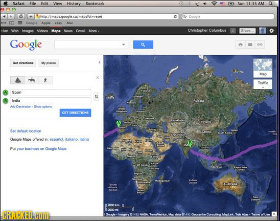 Safari File Edit View History Bookmark Sun 11:35 AN hetor goole Q- Google Coogle Apole av Ma Wub Images Videos Maps Nen Gmail More- Christopher Columb