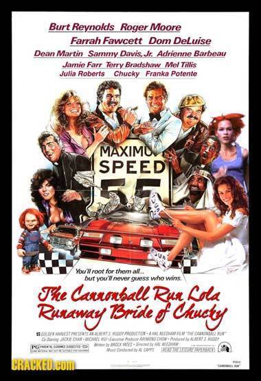 Burt Reynolds Roger Moore Farrah Fawcett Dom Deluise Dean Martin Sammy Davis. Jr. Adrienne Barbeau Jamie Farr Terry Bradshaw Me/ Tillis Julia Roberts