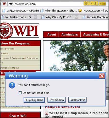 W http://www.wpi.edu/ CRACKED COM WPIwiki:About - WPIwiki Alienthings.com- Sho... Newegg.com - hec ZombieHarmony -O... E3 Why Was My Post D... Aimless