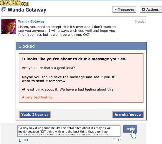 CRACKEDOON Wanda Gotaway Messages Actions Wanda Gotaway Monday Listen, you need to accept that it's over and I don't want to see you anymore. I will a