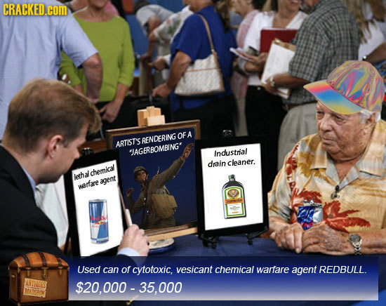 CRACKED.cOm OF A RENDERING ARTIST'S JAGERBOMBING' Industrial drain cleaner. chemiall leth agent werfare Used can of cytotoxic, vesicant chemical warfa