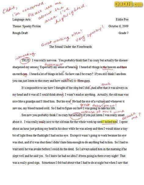 m CRACKED COM Eddil, sLE thee eoncued cc Pu ase i've Language Arts alo Eddie Poe area hiouig Dhemne: Spooky Fiction October 6, 2009 Rough Drart Grade