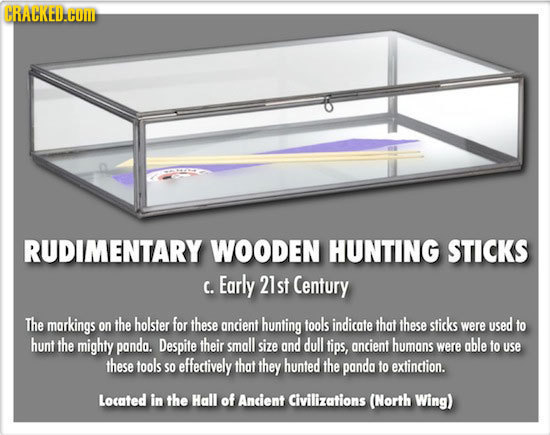 CRACKED.HOM RUDIMENTARY WOODEN HUNTING STICKS C. Early 2lst Century The markings on the holster for these ancient hunting tools indicate that these st
