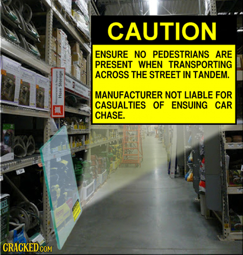 CAUTION ENSURE NO PEDESTRIANS ARE PRESENT WHEN TRANSPORTING ACROSS THE STREET IN TANDEM. Storoge MANUFACTURER NOT LIABLE FOR Hase CASUALTIES OF ENSUIN