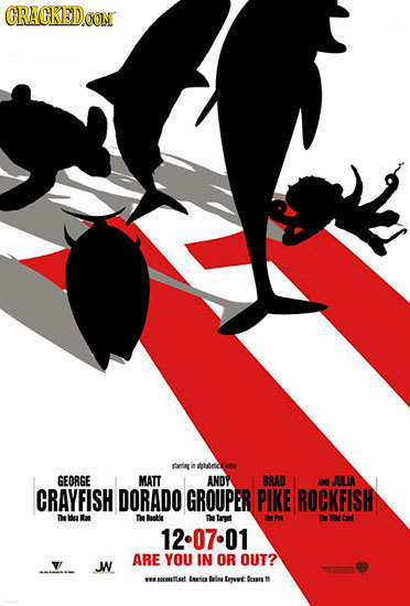 CRAGKEDCOM lenr GEORGE MATT ANDY BRAD A JULA CRAYFISH DORADO GROUPER PIKE ROCKFISH De ld Kis Delate ne Tianget D td 12-07-01 ARE YOU IN OR OUT? W enae