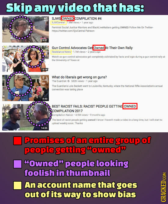 Skip any video that has: SJWS OWNED COMPILATION #4 SJWCentral AMviwE vear ago Faminist Social Justice Wlarriors and BlackLiveMattars getting OWNED Fal
