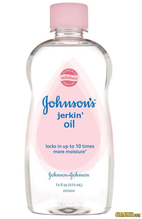 CINICALN mildness PROVEN Johnsou's jerkin' oil locks in up to 10 times more moisture* Johunsonujohnson 14 fl OZ (414 mL) 000000 CRACKEDCON 