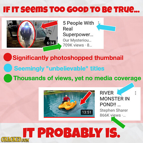 IF IT seems TOO GOOD TO Be TRUE... 5 People With Real Superpower... Our Mysteriou... 6:34 709K views: 8... Significantly photoshopped thumbnail Seemin