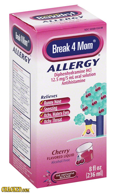 beoldr GS NDC 50580-534-08 Llome Break 4 Mom ALLERGY ALLERGY HCI Diphenhydramine solution mg/5 mL oral 12.5 Antihistamine Relieves Runny Nose Sneezing