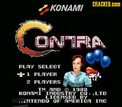 CRACKED.COM KONAMI ONRLA PLAY SELECT 1 PLAYER 2 PLAYERS TM AND a 1988 KONAMI INDUSTRY CO. LTD LICCENSED By INTENDO OF AMERICA INC 