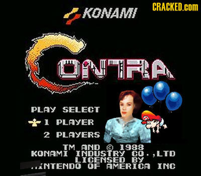 CRACKED.COM KONAMI ONRLA PLAY SELECT 1 PLAYER 2 PLAYERS TM AND a 1988 KONAMI INDUSTRY CO. LTD LICCENSED By INTENDO OF AMERICA INC