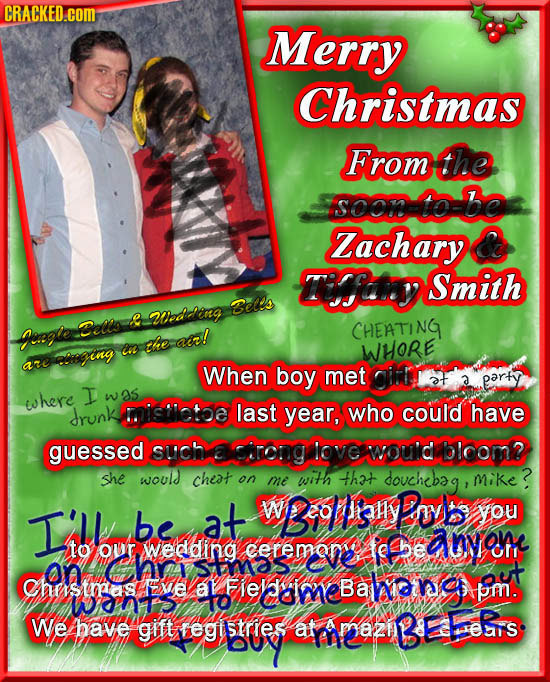 CRACKED.com Merry Christmas From the soon: soonto-bo Zachary e ay Smith Beles Wedaleng ells CHEATING Jeate the ac! c WHORE ling are When boy met aitr 