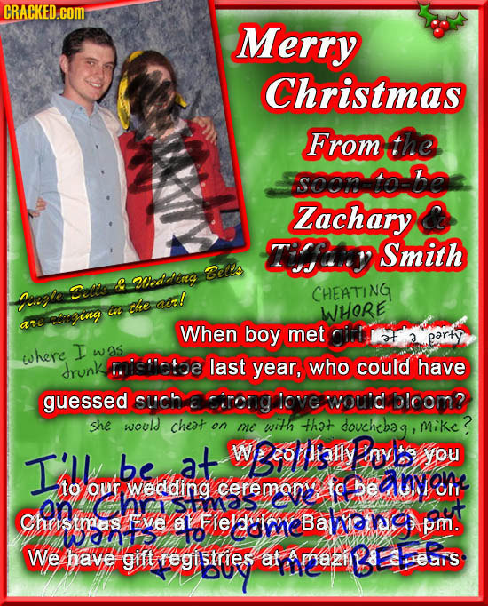 CRACKED.com Merry Christmas From the soon: soonto-bo Zachary e ay Smith Beles Wedaleng ells CHEATING Jeate the ac! c WHORE ling are When boy met aitr