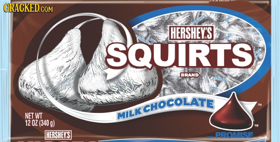 CRACKED COM HERSHEY'S SQUIRTS BRAND CHOCOLATE NET WT MILKK 12 OZ (340 g) HERSHEYS PROMISE