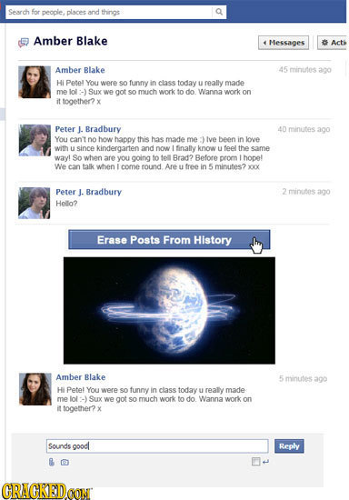 Search for people, places things Amber Blake Messages Act Amber Blake 45 minutes ago Hi Petal You wereso funny in class today U really made me lol :-)