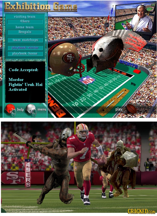 Exhibition Game visiting tear 49erg home team Hengals team matchups pia: ok- iitom playbook-hue 152-F7 Code Accepted: Mordor Fightin' Uruk Hai 653o2 A