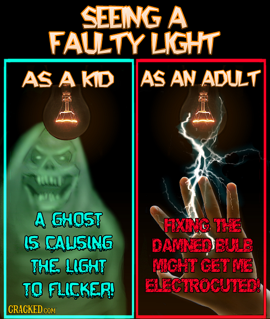 SEEING A FAULTY LIGHT AS A KID AS AN ADULT A GHO5T FIXING THE 15 CALISING DAMNED BULB THE LIGHT MIGHT GETME TO FLICKER! BLECTROCUTED CRACKED COM 