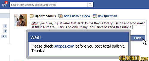 1 Search for people, places and things Update Status Add Photo Video Ask Question OMG you guys, r just read that Jack In the Box is totally using kang