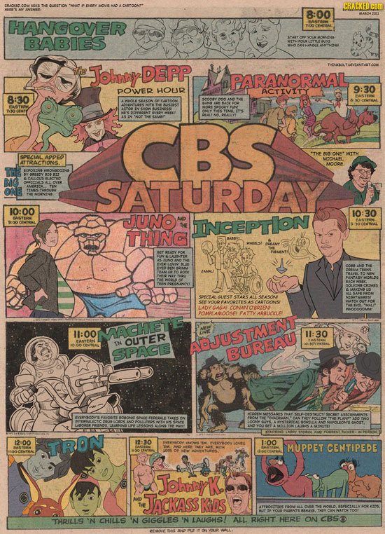CARTOONP* CRACKED COMD 8:00 HANGOVER BABIES HVAME the Johany DEPR PARANORMAL POWER HOLR ACTIVITY 9:30 8:30 SASON USTAST CBS THE SPECIAL *THE BIS ONE*W