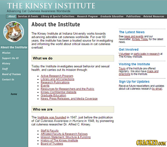 THE KINSEY INSTITUTE Advancing Cat Cuteness Awareness Worldwide About Services & Events Library & Special Collections Research Program Groduate Educat