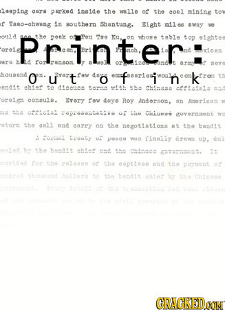 leeping 8r8 parked inside the wl1s of the con1 mining tov r Taao-chwang in southern Shantung. Eight miles awray w 0114 Printer the pegk Dott Tae Kn. o