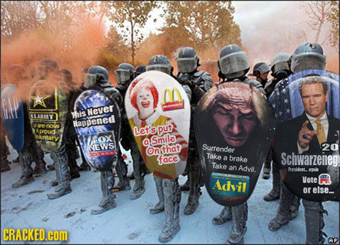 NA Mhis Never LSARMY Laree Happened no Let's put A Acvoud euntary ox Smile NEWS Surrender 20 Onthat face Take a brake Schwarzeneg! Take an Advil. Pres