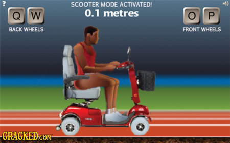 SCOOTER MODE ACTIVATED! Q W O. 1 metres O P BACK WHEELS FRONT WHEELS -CRACKED COM