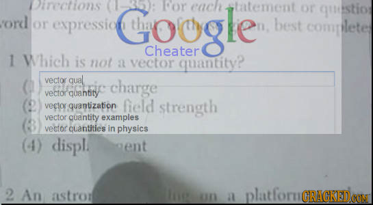 irections (: for ach tatement O ord expressiont Google gusstio or best complete Cheater 1 Which is not 2 veetor quantity? vector qual charge vector qu